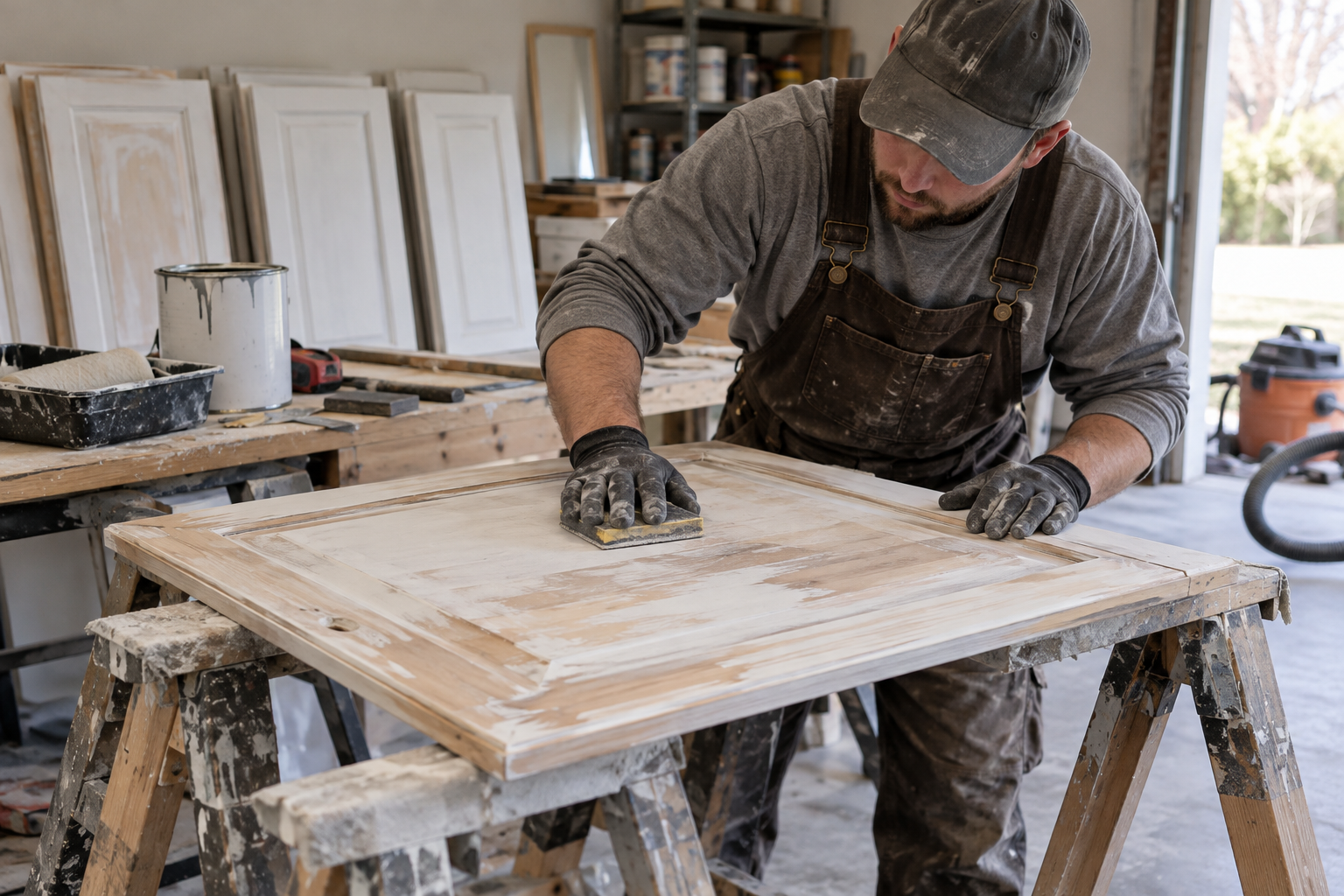 Preparing a cabinet door for refinishing